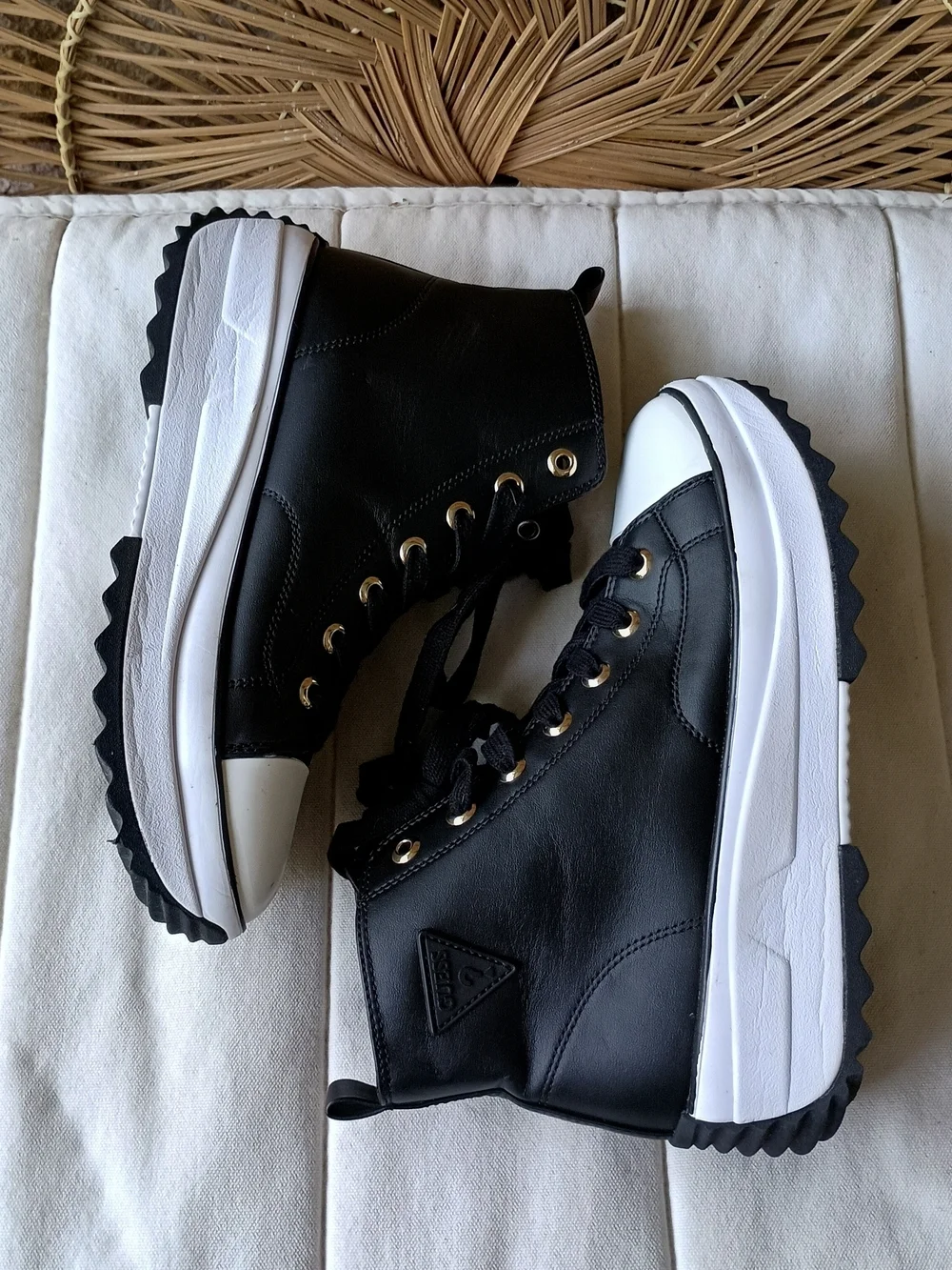 GUESS Women's Black High-Top Sneakers with White Toe Cap_9